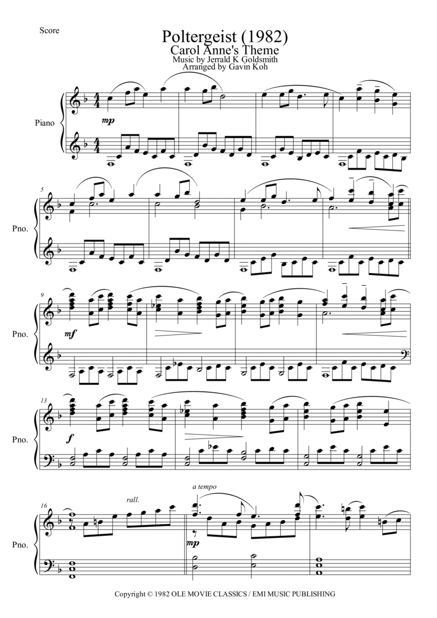 Poltergeist - Cues & Theme (arr. Gavin Koh)