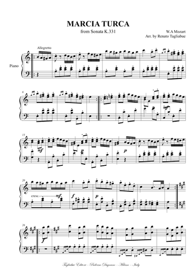 MARCIA TURCA - Kv 331 for Piano (arr. Renato Tagliabue)