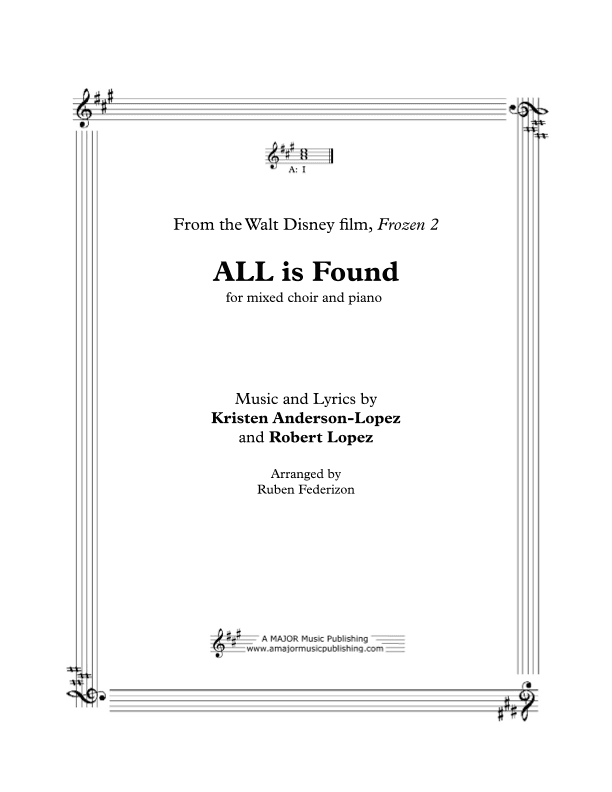 All Is Found (arr. Ruben Federizon (A Major Music Publishing))