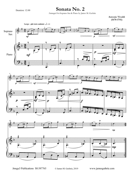 Vivaldi: Sonata No. 2 for Soprano Sax & Piano (arr. James M. Guthrie)