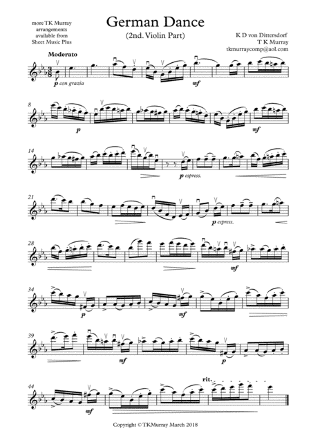 Dittersdorf - German Dance - 2nd. Violin Part - Suzuki Bk.5