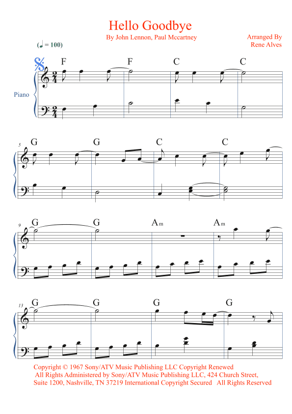 Hello, Goodbye (arr. Rene Alves)