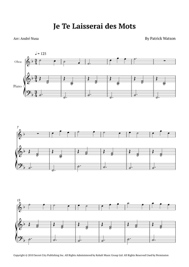 Je Te Laisserai Des Mots (arr. André Nusa)