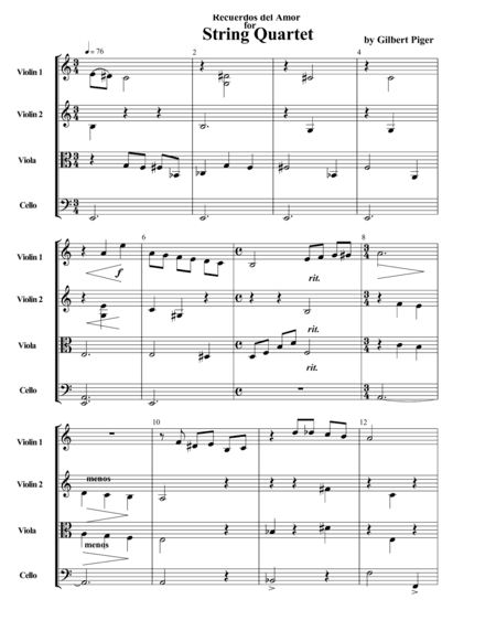 RECUERDOS DEL AMOR for String Quartet