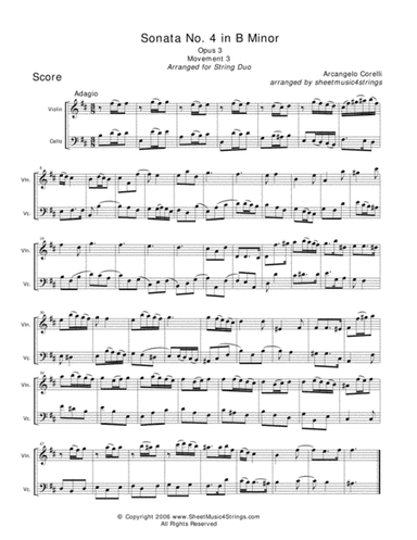 Corelli, A. - Sonata No. 4 (Mvt. 3) for Violin and Cello (arr. Linda M. Scott)