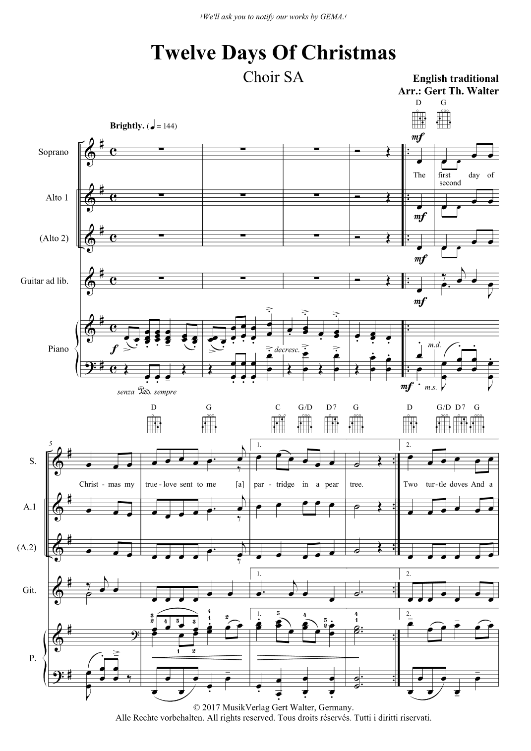 Twelve Days Of Christmas (arr. Gert Th. Walter)