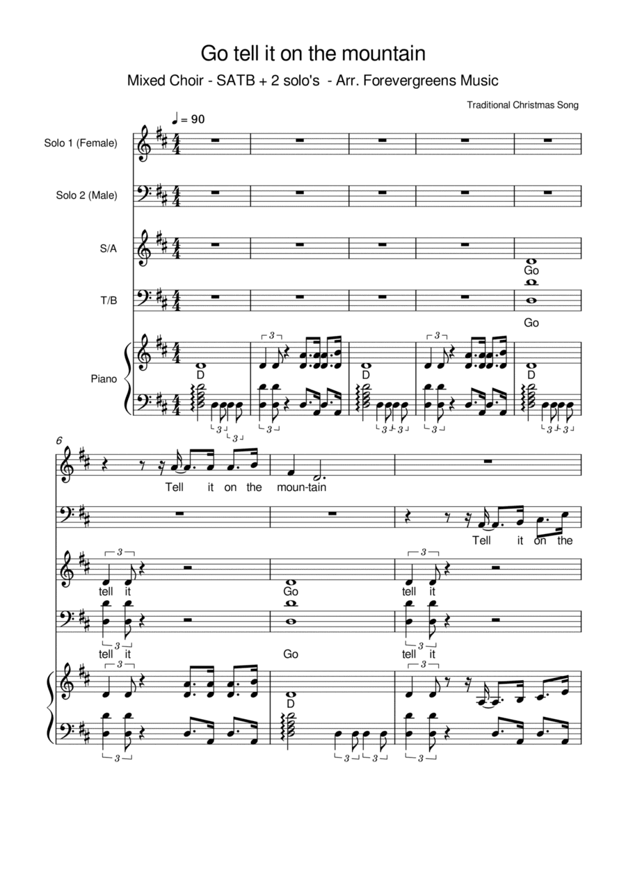 Go tell it on the mountain - SATB + 2Solo's - Arr. Forevergreens Music (arr. Paul Brandsma)