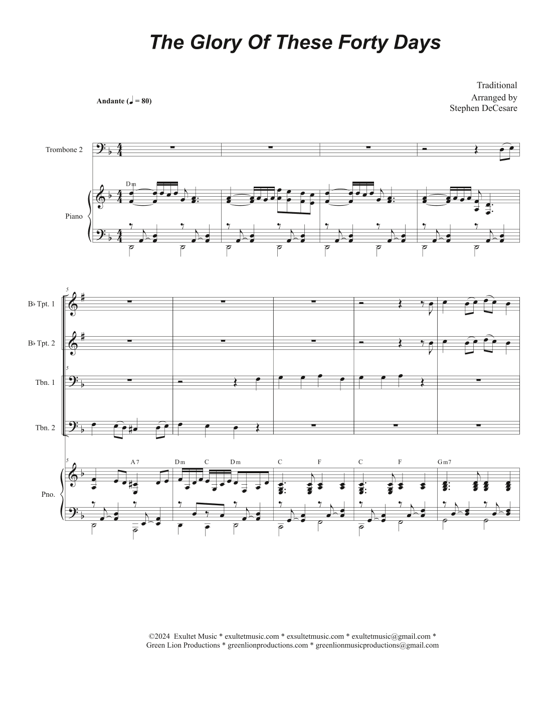 The Glory Of These Forty Days (Brass Quartet and Piano - Alternate Version) (arr. Stephen DeCesare)