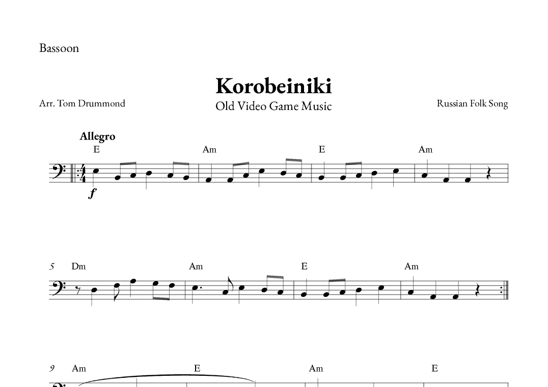 Korobeiniki (arr. Tom Drummond)