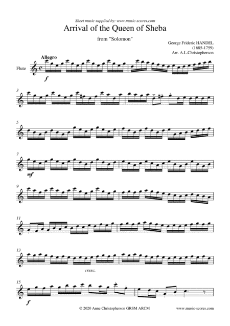 Handel: Arrival of the Queen of Sheba - Flute Solo (Short) - C major (arr. Anne L Christopherson GRSM ARCM)