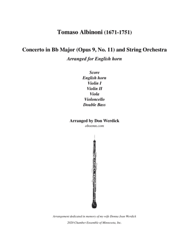 Concerto for English horn in Bb Major, Op. 9 No. 11 and String Orchestra (arr. Don Werdick (1946 - ))