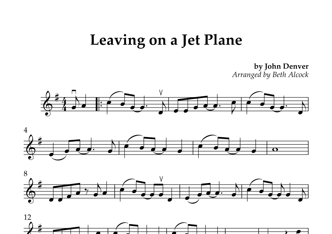 Leaving On A Jet Plane (arr. Beth Alcock)