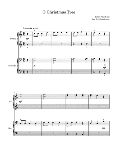 O Christmas Tree Piano Duet  (Beginner) (arr. New Sky Music Publishing)