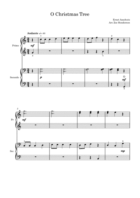 O Christmas Tree Piano Duet  (Beginner) (arr. New Sky Music Publishing)