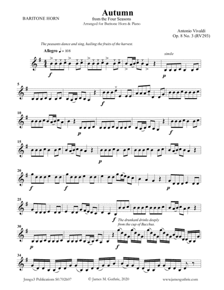 Vivaldi: Autumn from the Four Seasons for Baritone Horn & Piano (arr. James M. Guthrie, ASCAP)