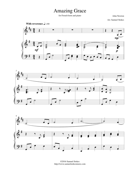 Amazing Grace - for French horn and piano (arr. Samuel Stokes)