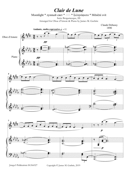 Debussy: Claire de Lune for Oboe d'Amore & Piano (arr. James M. Guthrie)