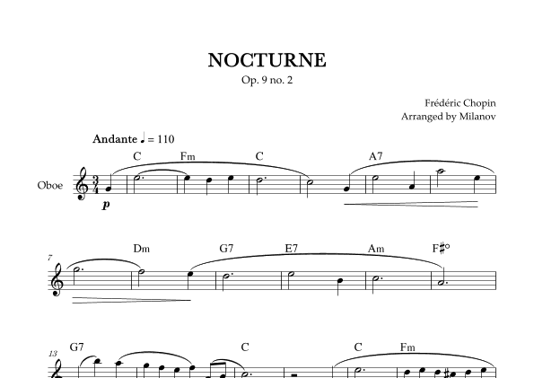 Chopin Nocturne op. 9 no. 2 | Oboe | C Major | Chords | Easy beginner (arr. Milanov)
