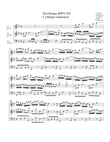 Trio sonata for organ, no.1, BWV 525 (arrangement for 3 recorders) (arr. Gil Garty)