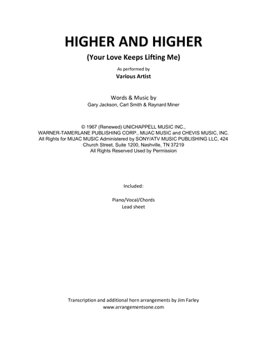(your Love Has Lifted Me) Higher And Higher (arr. Jim Farley www.arrangementsone.com)