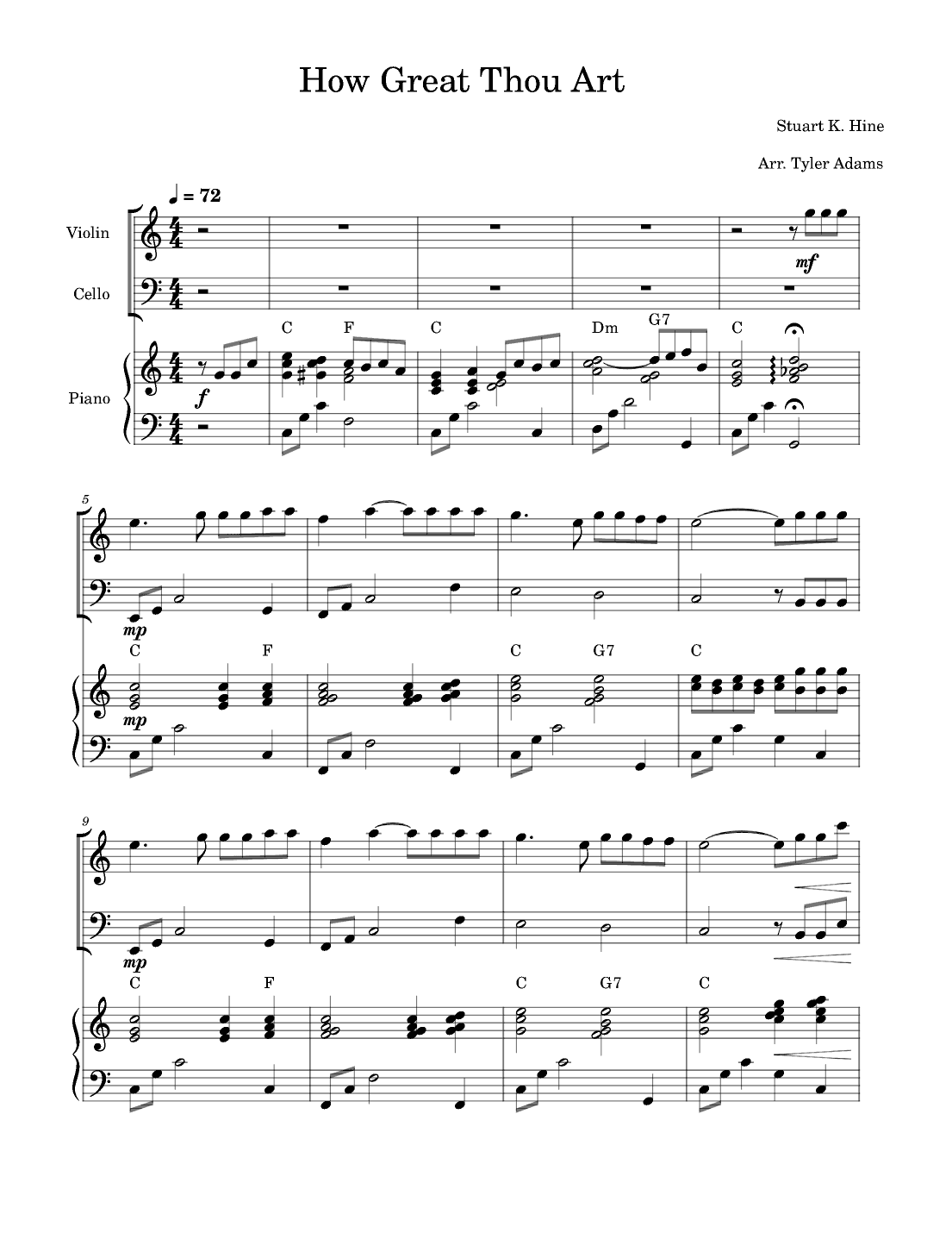 How Great Thou Art (Violin + Cello Duet and Piano) (arr. Tyler Adams)
