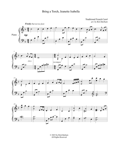Bring A Torch, Jeanette Isabella (arr. Rick Barham)