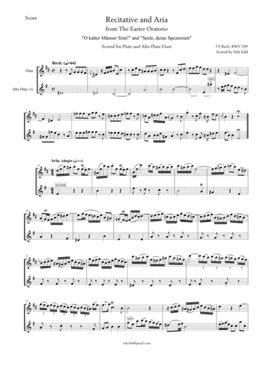 J S Bach Recit. and Aria from The Easter Oratorio, BWV 249. Duet for  Flute and Alto Flute (arr. Nils Fahl)