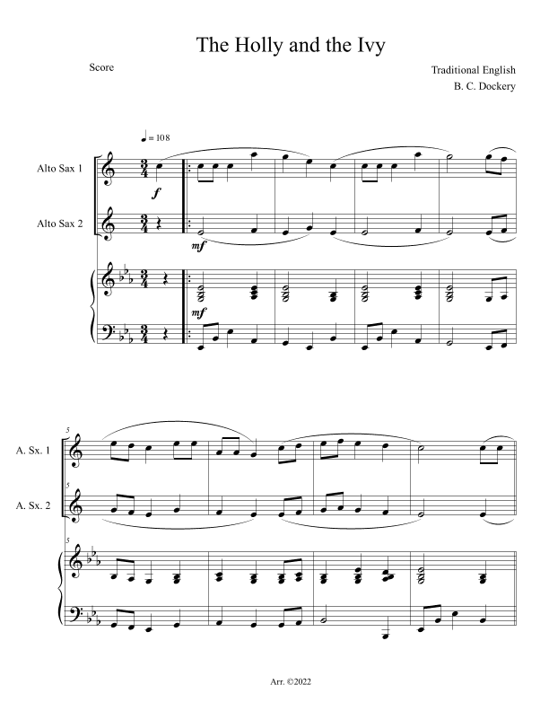 The Holly and the Ivy (Alto Sax Duet with Piano Accompaniment) (arr. B. C. Dockery)