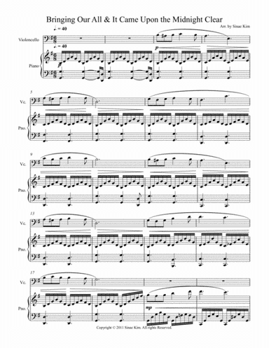 Bringing Our All & It Came Upon the Midnight Clear for Cello and Piano (arr. Sinae Kim)