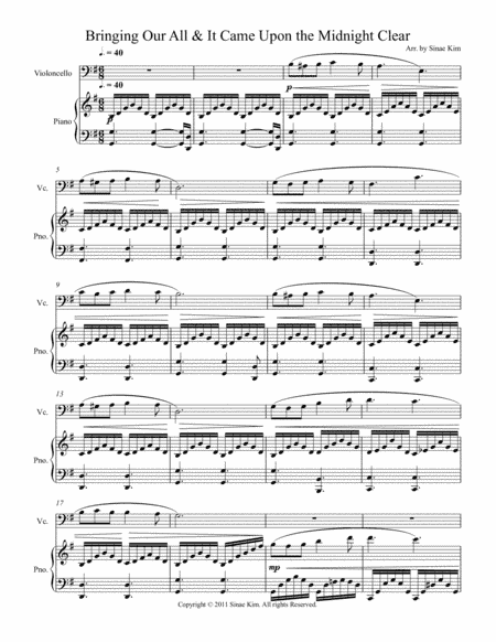 Bringing Our All & It Came Upon the Midnight Clear for Cello and Piano (arr. Sinae Kim)