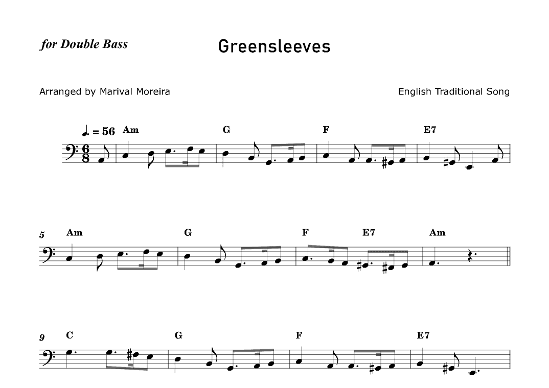 Greensleeves - Double Bass solo (with chords) (arr. Marival Moreira)