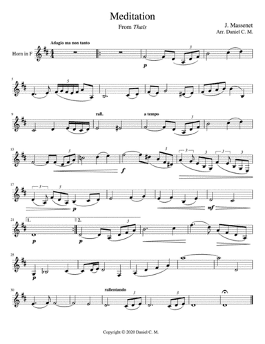 Meditation for horn and piano (easy) (arr. Daniel C. M)