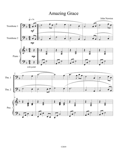 Amazing Grace (trombone duet with piano accompaniment) (arr. B C Dockery)