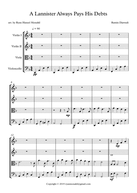 A Lannister Always Pays His Debts (arr. Ryan Hanzel Monakil)