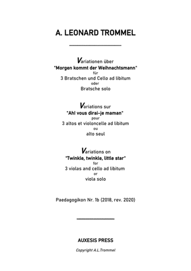 VIOLA TRIO VERSION: Variations on Ah! vous dirai-je maman / Morgen kommt der Weihnachtsmann / T