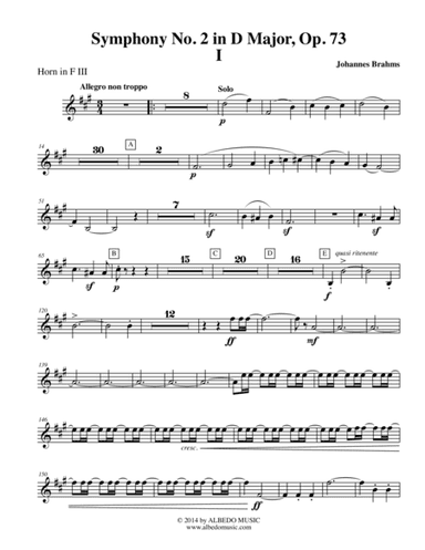 Brahms Symphony No. 2, Movement I - Horn in F 3 (Transposed Part), Op. 73 (arr. Doug Clyde)