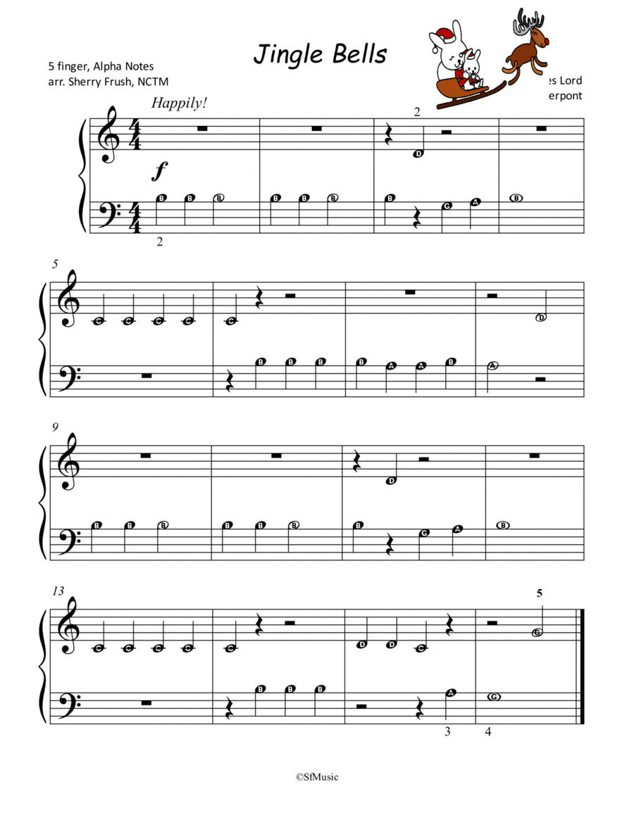 Jingle Bells Alpha Notes 5 finger (arr. arr. Sherry Frush, NCTM)