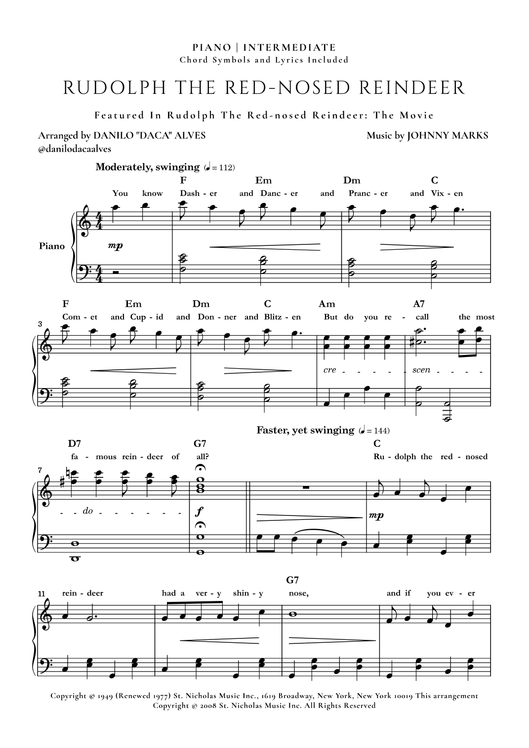 Rudolph The Red-nosed Reindeer (arr. Danilo "Daca" Alves)