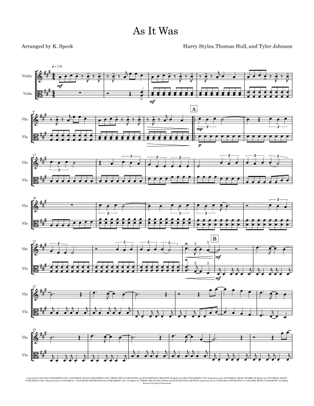 As It Was (arr. K. Speck)