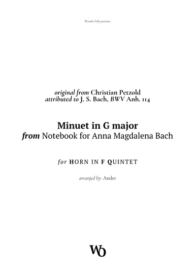Minuet in G major by Bach for French Horn Quintet (arr. Ander)