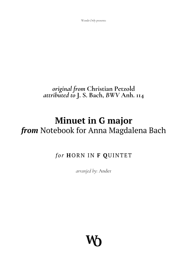 Minuet in G major by Bach for French Horn Quintet (arr. Ander)