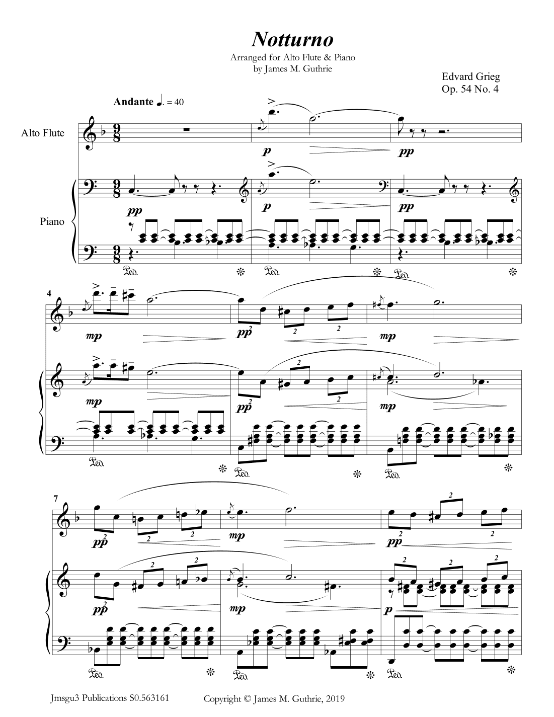 Grieg: Notturno Op. 54 No. 4 for Alto Flute & Piano (arr. James M. Guthrie)
