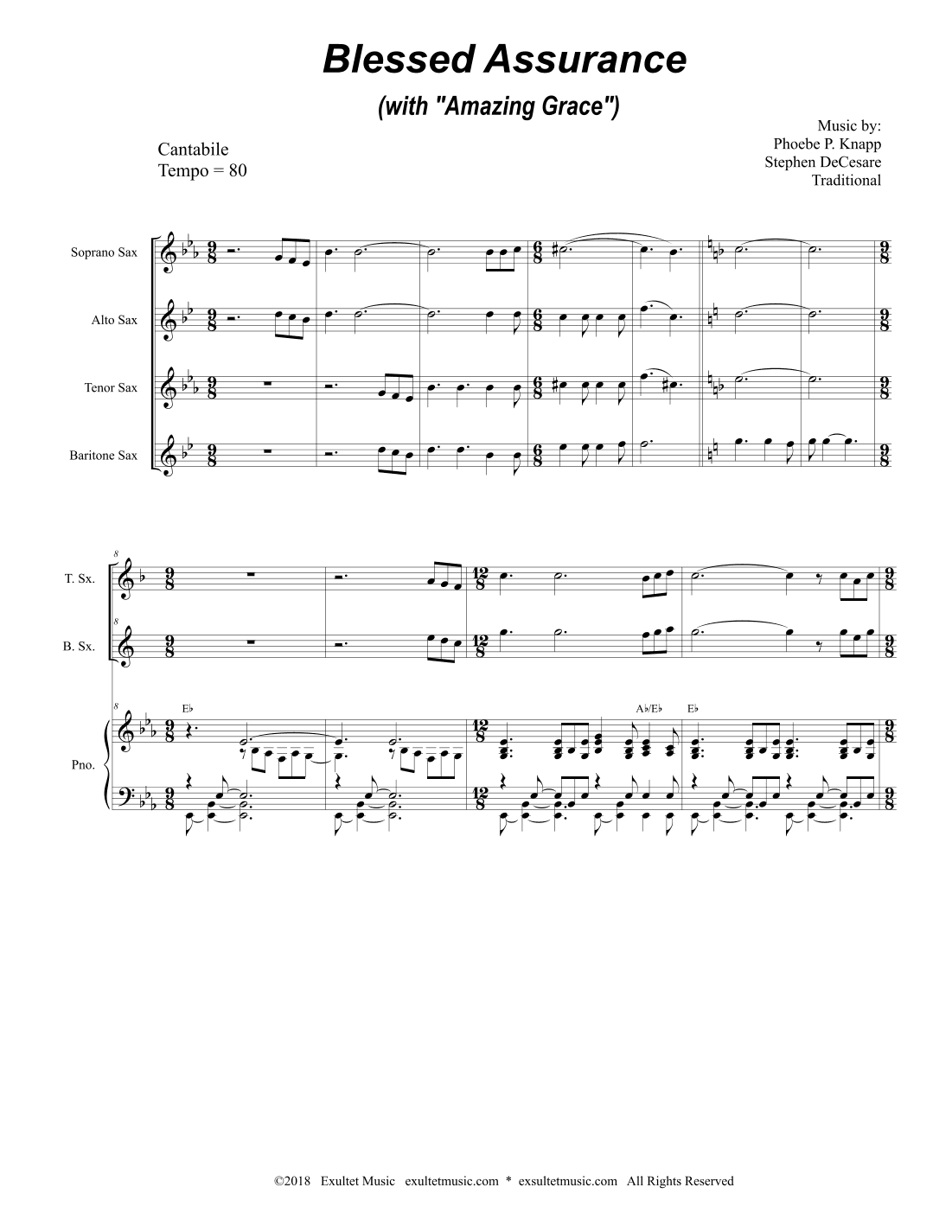 Blessed Assurance (with "Amazing Grace") (for Saxophone Quartet and Piano)
