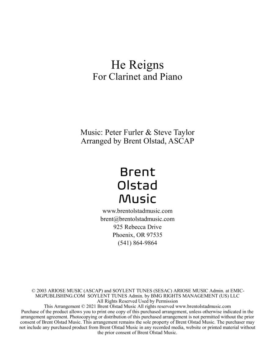 He Reigns (arr. Brent Olstad Music)