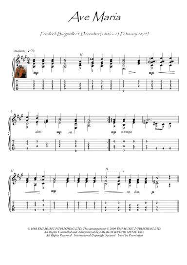 Ave Maria by Bergmuller classical guitar solo (arr. PianoSheetNow)