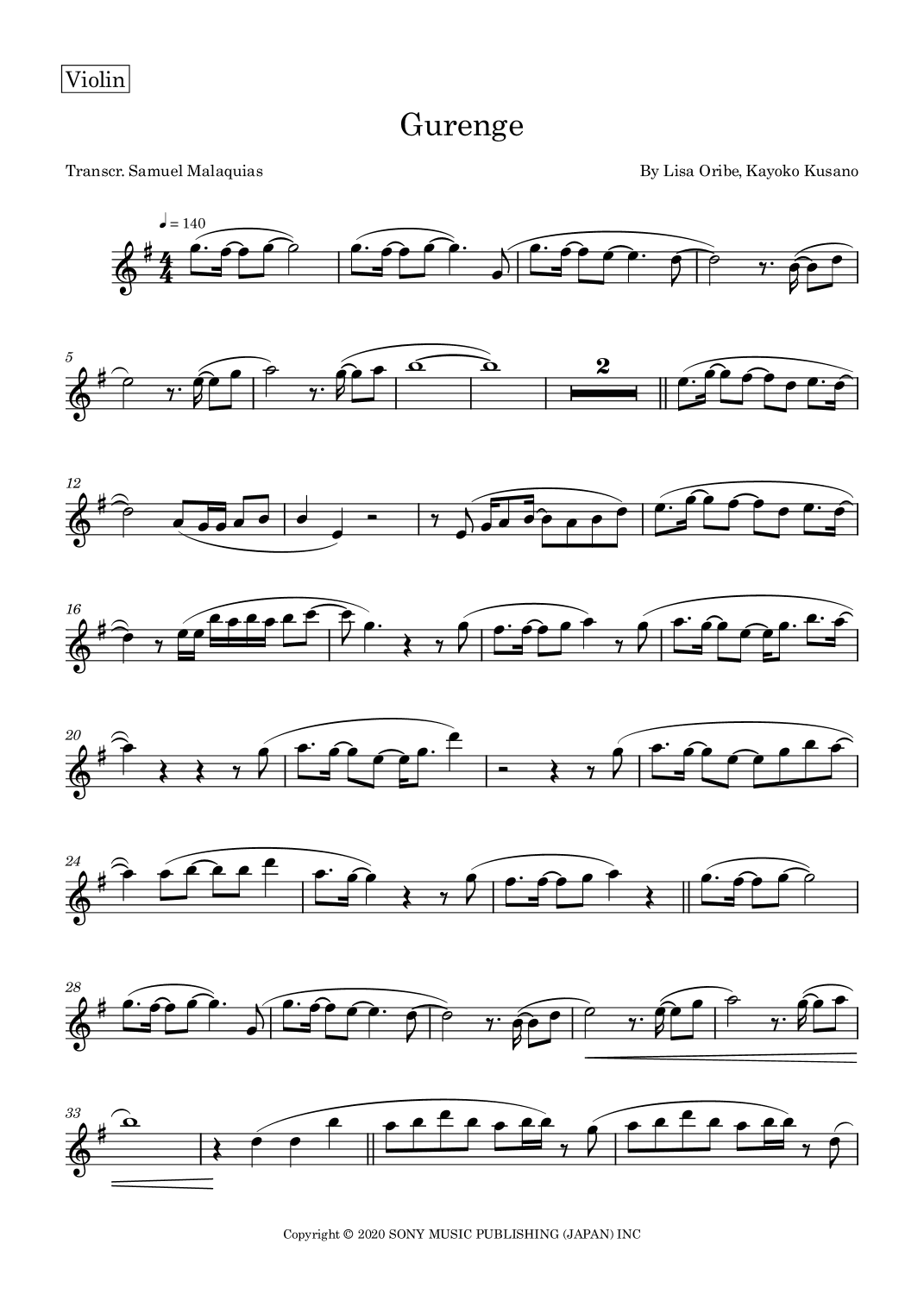 Gurenge (arr. SAMUEL DE SOUZA MALAQUIAS)