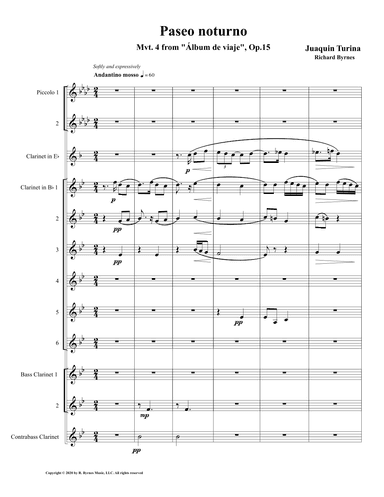Paseo noturno (Clarinet Nonet + 2 Piccolos) (arr. Richard Byrnes)