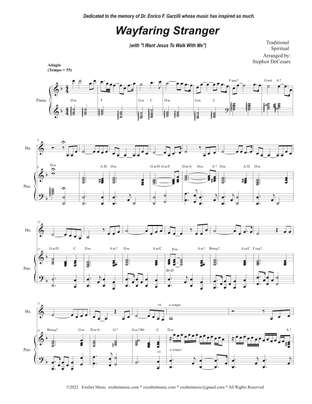 Wayfaring Stranger (with "I Want Jesus To Walk With Me") (French Horn solo and Piano) (arr. Stephen DeCesare)