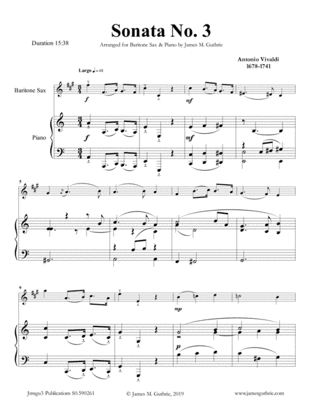 Vivaldi: Sonata No. 3 for Baritone Sax & Piano (arr. James M. Guthrie, ASCAP)
