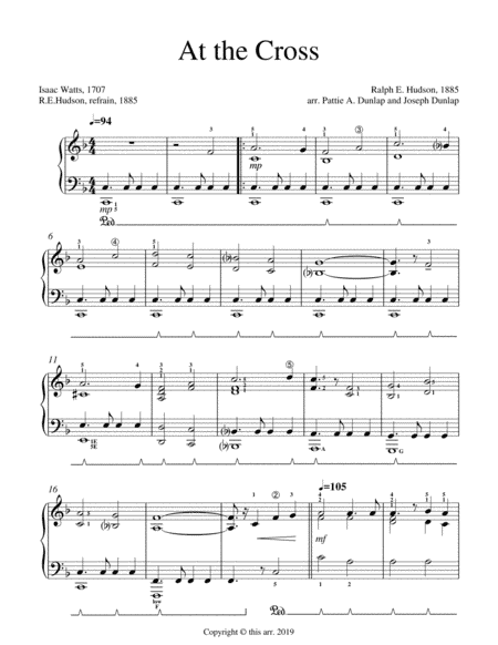 At the Cross, FM, piano solo (arr. Pattie A. Dunlap and Joseph Dunlap)